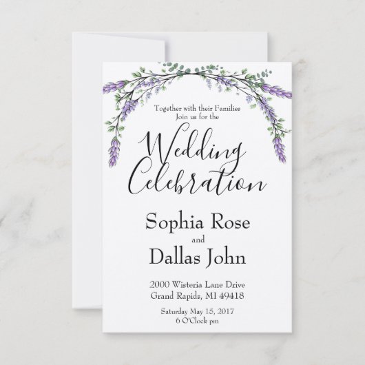 Elegante Watercolor Lavender Eucalyptus Wedding Einladung (Vorderseite)