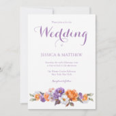 Elegante Watercolor Lavender Floral Script Hochzei Einladung (Vorderseite)