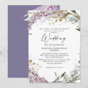 Elegante Watercolor Lavender Floral Wedding II Einladung
