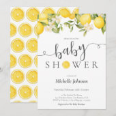 Elegante Watercolor Lemon Babydusche Einladung (Vorne/Hinten)