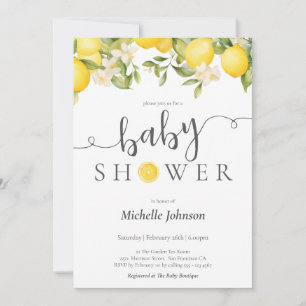 Elegante Watercolor Lemon Babydusche Einladung