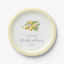 Elegante Watercolor Lemon Babydusche Pappteller