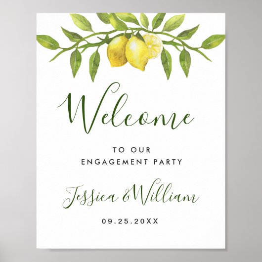 Elegante Watercolor Lemon Greenerity ENGAGEMENT PA Poster (Vorne)