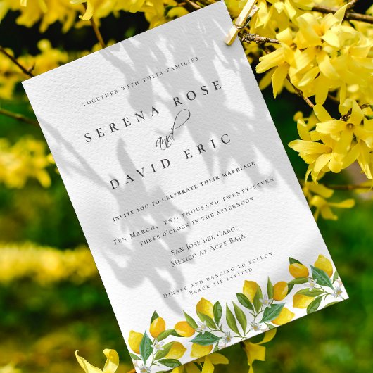 Elegante Watercolor Lemon Kalligraphie Hochzeit Einladung