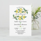 Elegante Watercolor Lemon Mediterrane Hochzeit Einladung (Stehend Vorderseite)