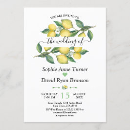 Elegante Watercolor Lemon Mediterrane Hochzeit Einladung