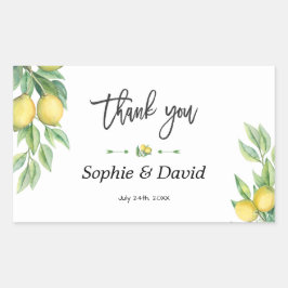 Elegante Watercolor Lemon Tropische Hochzeit Rechteckiger Aufkleber