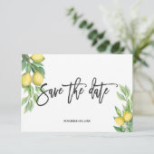 Elegante Watercolor Lemon Tropische Hochzeit Save The Date (Stehend Vorderseite)