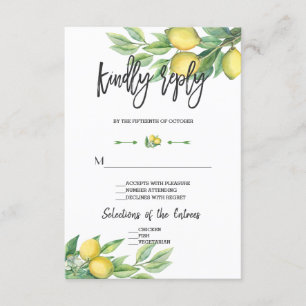 Elegante Watercolor Lemon Wedding Handwriting UAWG RSVP Karte