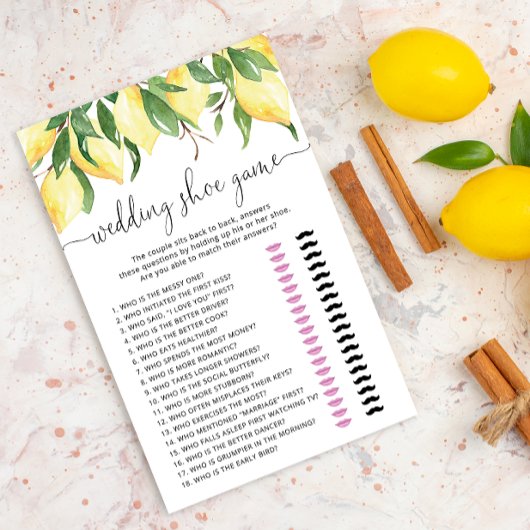 Elegante Watercolor Lemon Wedding Shoe Game Card