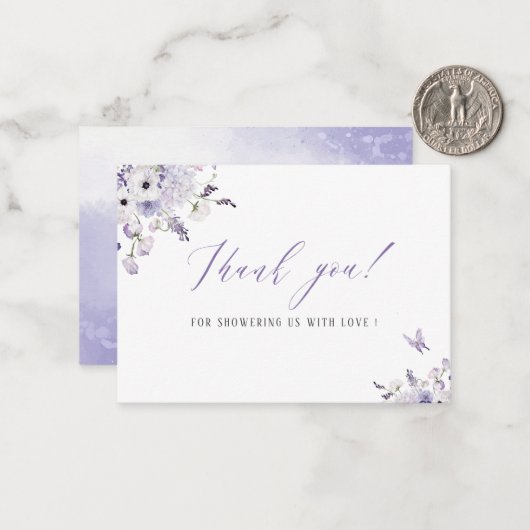 Elegante Watercolor-lila-Blume Kinderdusche Mitteilungskarte (Vorderseite/Rückseite Beispiel)