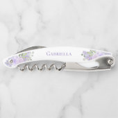 Elegante Watercolor Lila Boho Hochzeitsname Kellnermesser (Rückseite)