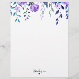 Elegante Watercolor Lila Floral Vielen Dank Briefbogen