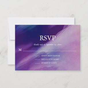 Elegante Watercolor Lila Navy Blue Wedding RSVP Karte