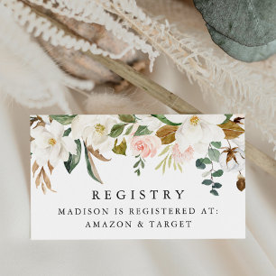 Elegante Watercolor Magnolias Baby Shower Registry Begleitkarte