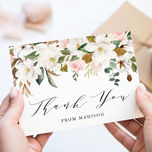 Elegante Watercolor Magnolias Kinderdusche Dankeskarte