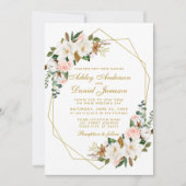 Elegante Watercolor Magnolias Rose Hochzeit Gold Einladung (Vorderseite)