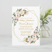 Elegante Watercolor Magnolias Rose Hochzeit Gold Einladung (Stehend Vorderseite)
