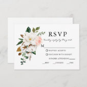 Elegante Watercolor Magnolias Rose Hochzeit RSVP Karte (Vorne/Hinten)