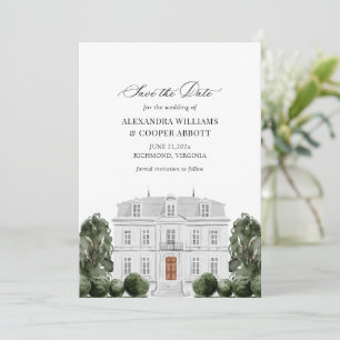 Elegante Watercolor Mansion Save the Date Card Einladung