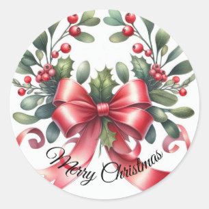Elegante Watercolor Mistletoe Frohe Weihnachten Runder Aufkleber