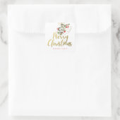 Elegante Watercolor Mistletoe Gold Frohe Weihnacht Quadratischer Aufkleber (Tasche)