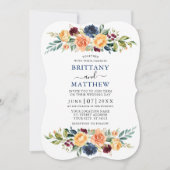 Elegante Watercolor Mixed Floral Wedding Blue Einladung (Vorderseite)