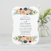 Elegante Watercolor Mixed Floral Wedding Blue Einladung (Stehend Vorderseite)