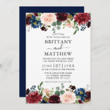 Elegante Watercolor Mixed Floral Wedding Blue