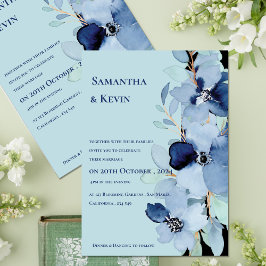 Elegante Watercolor Moody Blue Floral Wedding Einladung