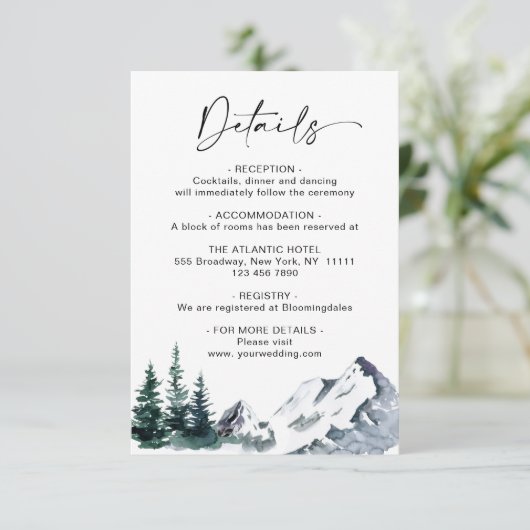 Elegante Watercolor Mountain Details - Eintrittska Begleitkarte (Stehend Vorderseite)