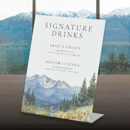 Elegante Watercolor Mountain Signature Drinks Sockelschild