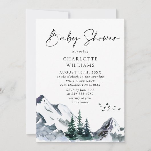 Elegante Watercolor Mountains NEUTRAL Baby Shower  Einladung (Vorderseite)
