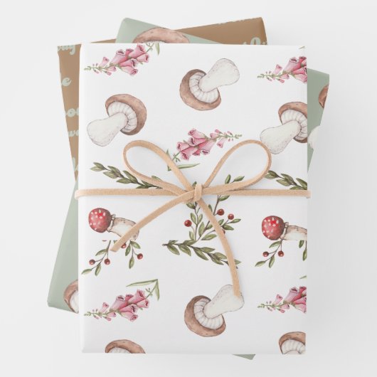 Elegante Watercolor Mushroom Babydusche Geschenkpapier Set (Beispiel)