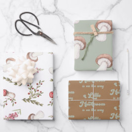 Elegante Watercolor Mushroom Babydusche Geschenkpapier Set