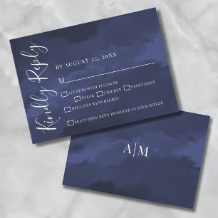Elegante Watercolor Navy Blue Wedding RSVP Card Einladung