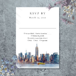 Elegante Watercolor New York City Wedding RSVP Karte
