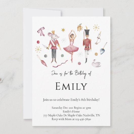 Elegante Watercolor Nutcracker Weihnachten Geburts Einladung (Vorderseite)