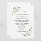 Elegante Watercolor Olive Green Leaf Wedding Einladung (Vorne/Hinten)