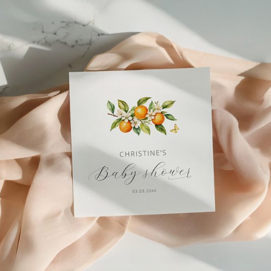 Elegante Watercolor Orangen Babydusche Serviette