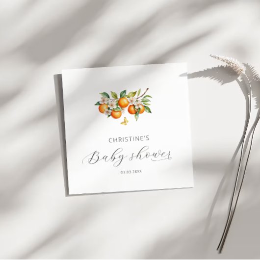 Elegante Watercolor Orangen Babydusche Serviette