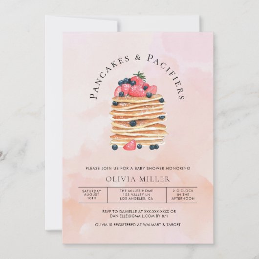 Elegante Watercolor Pancakes Brunch & Baby Dusche Einladung (Vorderseite)