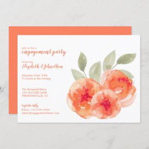 Elegante Watercolor Peach Peonies Engagement Party Einladung
