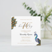 Elegante Watercolor Peacock Überraschung Geburtsta Einladung (Stehend Vorderseite)