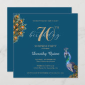 Elegante Watercolor Peacock Überraschung Geburtsta Einladung (Vorne/Hinten)