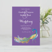 Elegante Watercolor Peacock Wedding Einladung (Stehend Vorderseite)