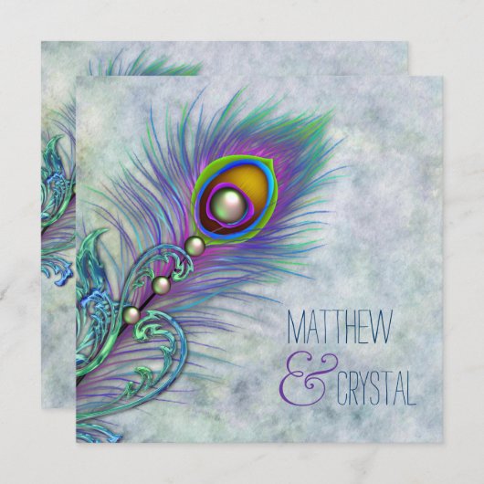 Elegante Watercolor Peacock Wedding Einladung (Vorne/Hinten)