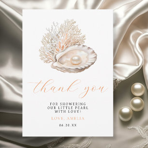 Elegante Watercolor Pearl Baby Shower Dankeskarte