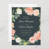 Elegante Watercolor Peonies & Eukalyptus Wedding Einladungspostkarte (Vorne/Hinten)