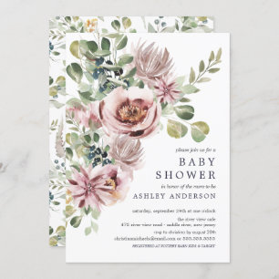 Elegante Watercolor Peonies Floral Baby Shower Einladung